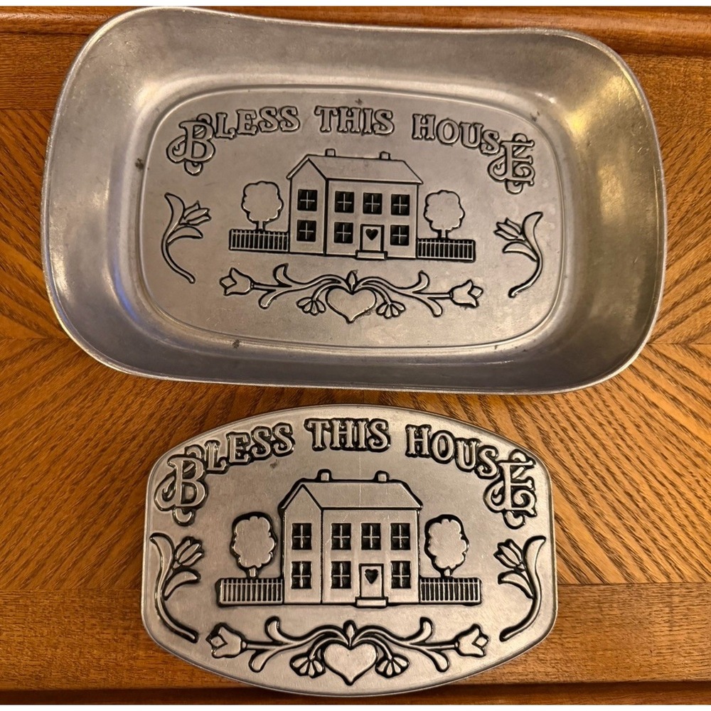 Wilton Armetale Bread Tray and Trivet Set Bless This House